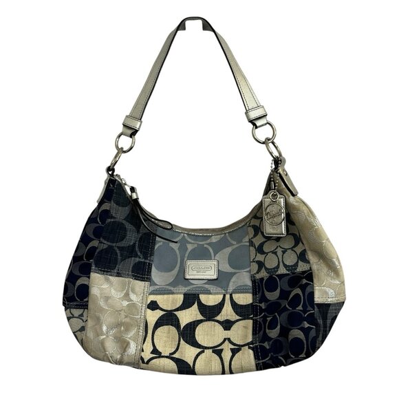 Coach Handbags - Coach Signature Patchwork Denim Shoulder Hobo Bag Purse Blue Silver Charm Y2K